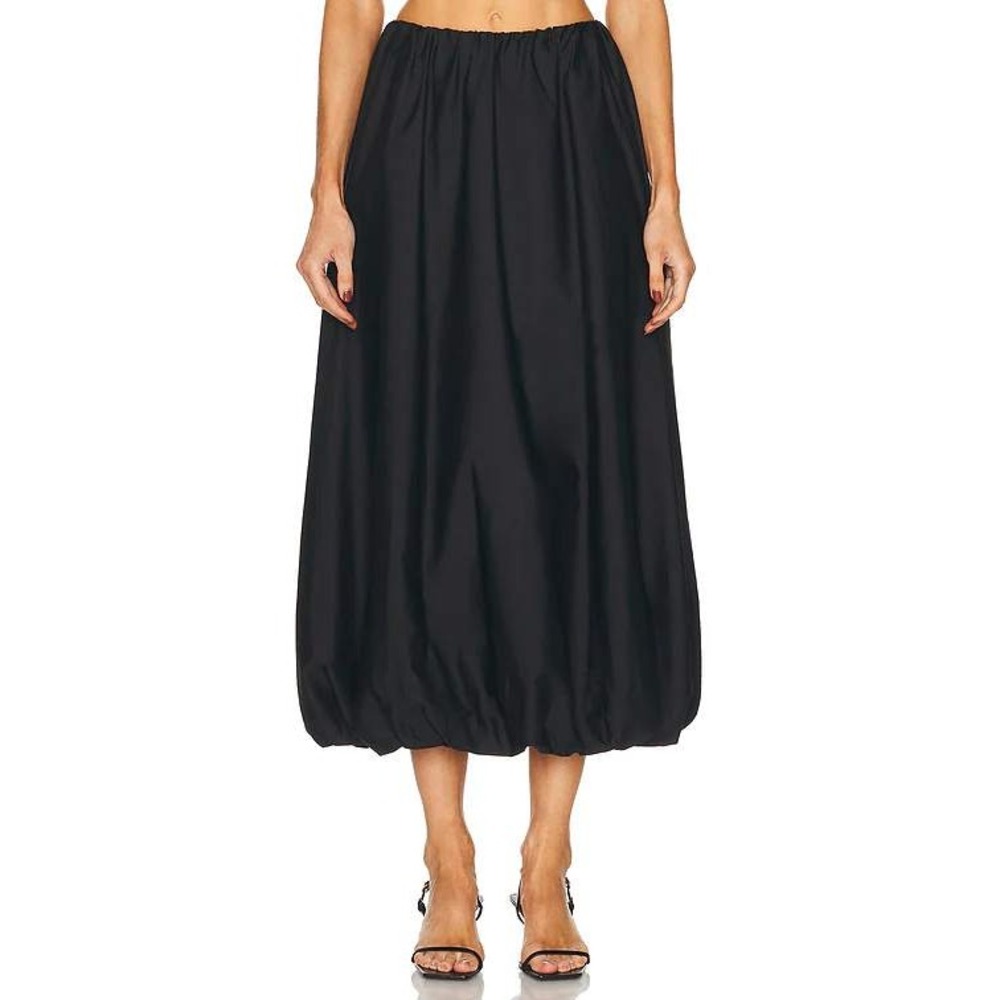 ENZA COSTA Poplin Bubble Skirt Women XS Black Cotton Midi Elastic Waist Casual - Picture 3 of 16